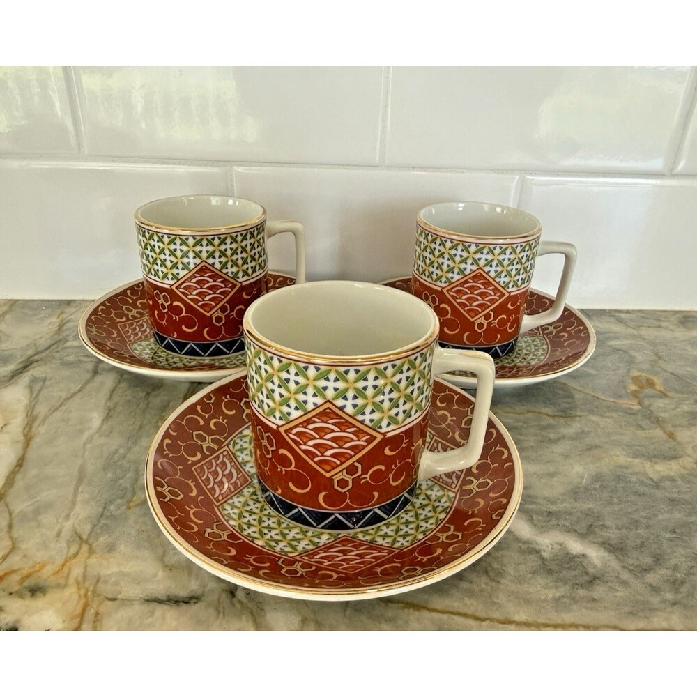 Williams Sonoma Espresso Demitasse Cups & Saucers Set of 3 Made in Japan New